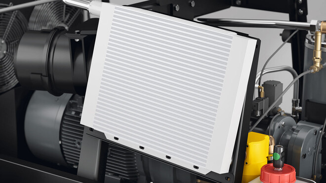 Standaard ingebouwde persluchtnakoeler in de MOBILAIR bouwcompressoren van KAESER KOMPRESSOREN.